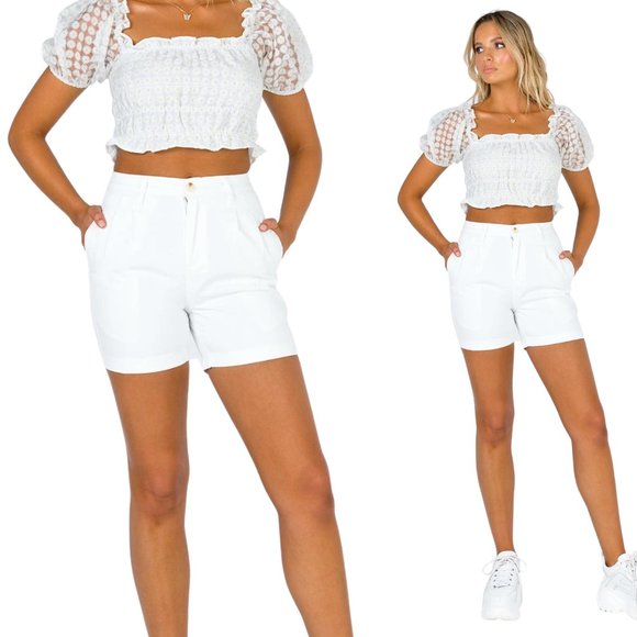 NEW Princess Polly Hudson High Waisted Shorts - White SZ 10 - Picture 3 of 14